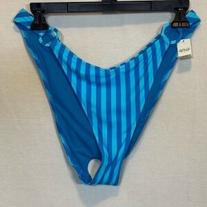AA-88 Aerie NWT Blue &‎ Teal Stripe Cheeky Summer Swim Bikini Bottoms Size XL